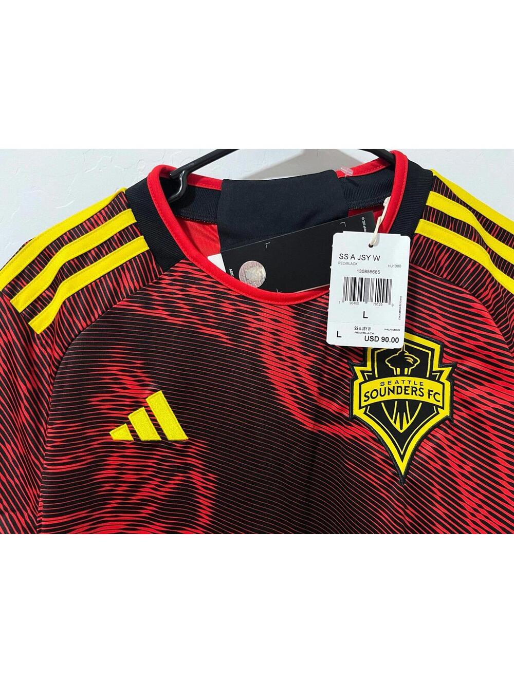 New Adidas Seattle Sounders FC Bruce Lee Soccer Jersey Womens L Black Red HU1380 - Picture 4 of 5